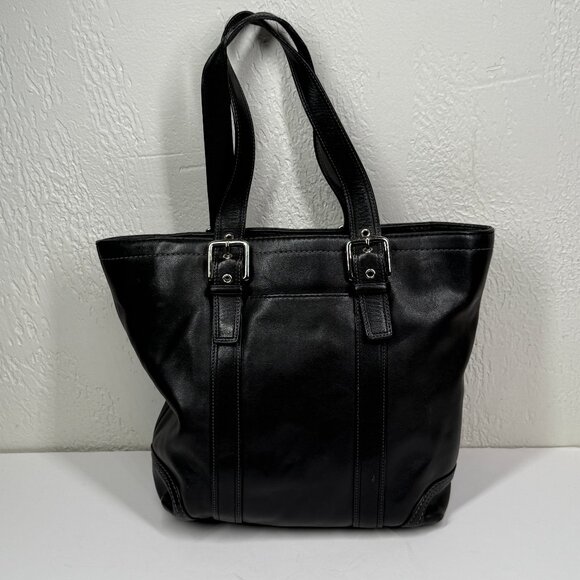Y2K Coach Hampton Leather Buckle Tote Black Classic Carryall Silver Hardware - Picture 1 of 16